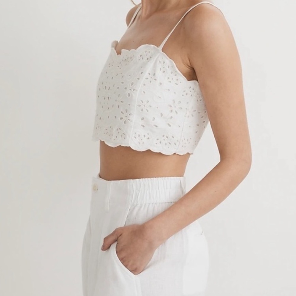 NWT! MADEWELL EYELET LINEN BLEND CROP TANK TOP - Picture 3 of 10